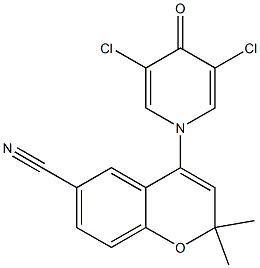 2,2-Dimethyl-4-[(3,5-dichloro-4-oxo-1,4-dihydropyridin)-1-yl]-2H-1-benzopyran-6-carbonitrile Struktur