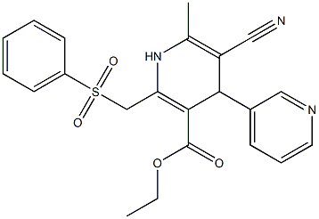 5-Cyano-1,4-dihydro-6-methyl-2-[phenylsulfonylmethyl]-4-(3-pyridinyl)pyridine-3-carboxylic acid ethyl ester Struktur