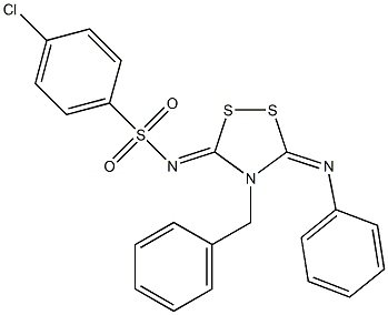 3-Phenylimino-4-benzyl-5-(4-chlorophenyl)sulfonylimino-1,2,4-dithiazolidine Struktur