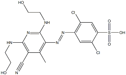 2,5-Dichloro-4-[[5-cyano-2,6-bis[(2-hydroxyethyl)amino]-4-methyl-3-pyridinyl]azo]benzenesulfonic acid Struktur