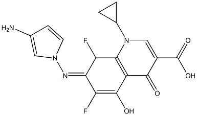 1-Cyclopropyl-4-oxo-5-hydroxy-6,8-difluoro-7-(3-aminopyrrolizino)-1,4-dihydroquinoline-3-carboxylic acid Struktur