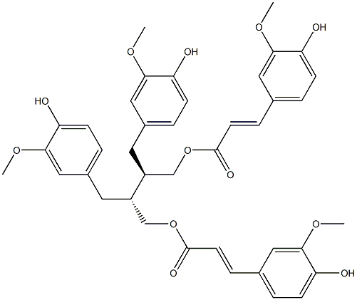 Bis[(E)-3-(3-methoxy-4-hydroxyphenyl)propenoic acid](2R,3R)-2,3-bis[(4-hydroxy-3-methoxyphenyl)methyl]butane-1,4-diyl ester Struktur