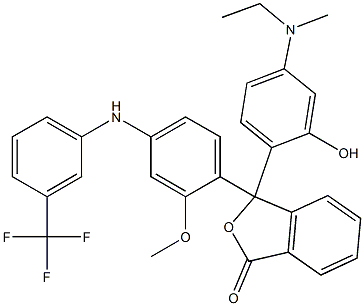 3-[2-Hydroxy-4-[methyl(ethyl)amino]phenyl]-3-[2-methoxy-4-[3-(trifluoromethyl)phenylamino]phenyl]phthalide Struktur