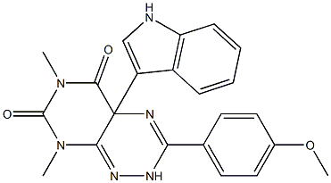 6,8-Dimethyl-2,4a-dihydro-3-(4-methoxyphenyl)-4a-(1H-indol-3-yl)pyrimido[5,4-e]-1,2,4-triazine-5,7(6H,8H)-dione Struktur