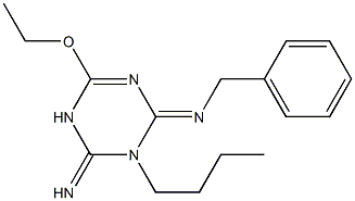 1-Butyl-2-imino-4-ethoxy-6-(benzylimino)-1,2,3,6-tetrahydro-1,3,5-triazine Struktur