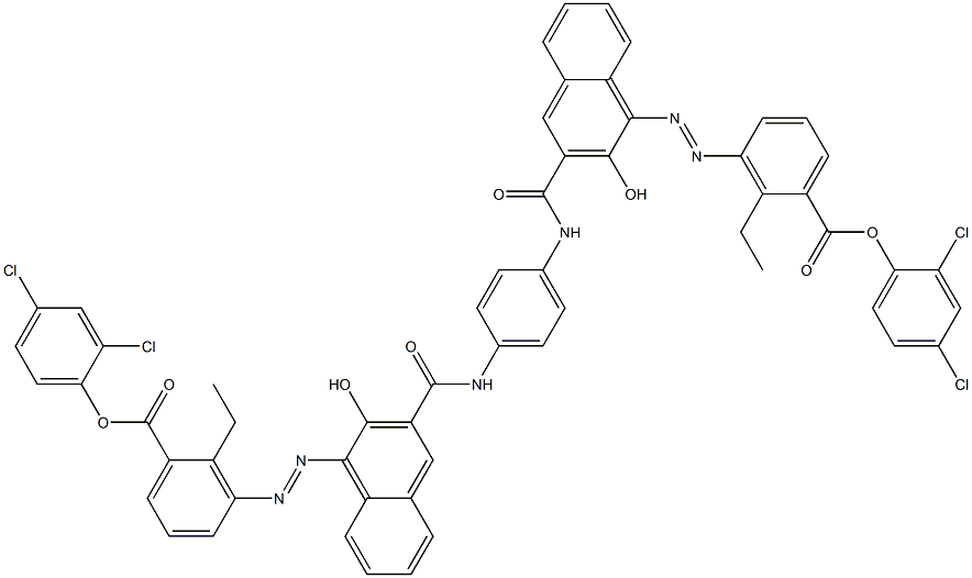 1,4-Bis[1-[[6-ethyl-5-(2,4-dichlorophenoxycarbonyl)phenyl]azo]-2-hydroxy-3-naphthoylamino]benzene Struktur