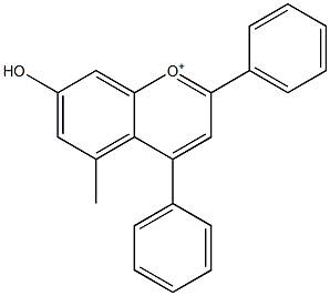 4-Phenyl-5-methyl-7-hydroxyflavylium Struktur