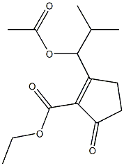 5-Oxo-2-(1-acetoxy-2-methylpropyl)-1-cyclopentene-1-carboxylic acid ethyl ester Struktur