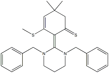 5,5-Dimethyl-2-[(1,3-dibenzylhexahydropyrimidin)-2-ylidene]-3-(methylthio)-3-cyclohexene-1-thione Struktur