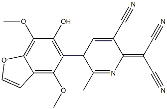 4,7-Dimethoxy-5-[[2-methyl-5-cyano-3,6-dihydro-6-(dicyanomethylene)pyridin]-3-yl]benzofuran-6-ol Struktur