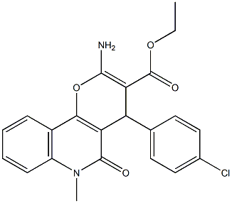 2-Amino-4-(4-chlorophenyl)-5-oxo-6-methyl-4,6-dihydro-5H-pyrano[3,2-c]quinoline-3-carboxylic acid ethyl ester Struktur