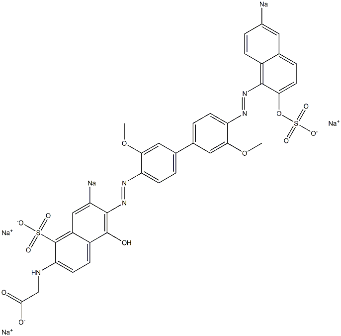 N-[5-Hydroxy-6-[[4'-[(2-hydroxy-6-sodiosulfo-1-naphthalenyl)azo]-3,3'-dimethoxy-1,1'-biphenyl-4-yl]azo]-7-sodiosulfo-2-naphthalenyl]glycine sodium salt Struktur