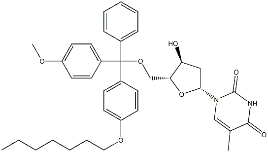 5'-O-[(4-Heptyloxyphenyl)(4-methoxyphenyl)(phenyl)methyl]thymidine Struktur