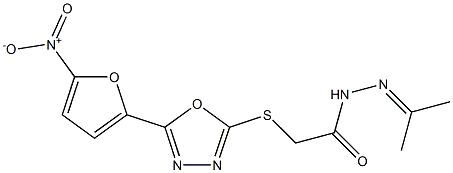 N2-(1-Methylethylidene)-2-[5-(5-nitro-2-furyl)-1,3,4-oxadiazol-2-ylthio]acetohydrazide Struktur