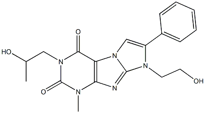 8-(2-Hydroxyethyl)-3-(2-hydroxypropyl)-1-methyl-7-phenyl-1H-imidazo[2,1-f]purine-2,4(3H,8H)-dione Struktur