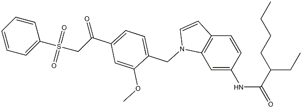 N-[1-[2-Methoxy-4-(phenylsulfonylacetyl)benzyl]-1H-indol-6-yl]-2-ethylhexanamide Struktur