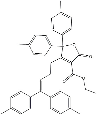 5,5-Bis(4-methylphenyl)-2-oxo-2,5-dihydro-4-[4,4-bis(4-methylphenyl)-3-butenyl]furan-3-carboxylic acid ethyl ester Struktur