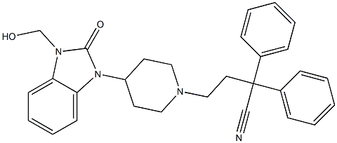 2,2-Diphenyl-4-[4-(2,3-dihydro-3-hydroxymethyl-2-oxo-1H-benzimidazol-1-yl)piperidino]butyronitrile Struktur