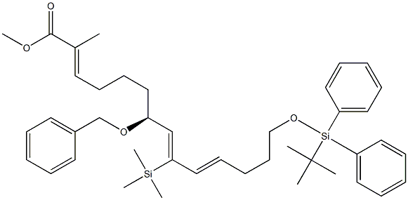 (2E,7S,8Z,10E)-14-(tert-Butyldiphenylsilyloxy)-9-(trimethylsilyl)-7-(benzyloxy)-2-methyl-2,8,10-tetradecatrienoic acid methyl ester Struktur