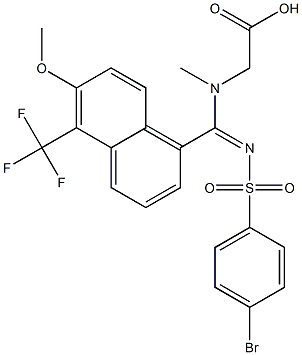 [N-Methyl-N-[[(p-bromophenyl)sulfonylimino][5-(trifluoromethyl)-6-methoxy-1-naphtyl]methyl]amino]acetic acid Struktur