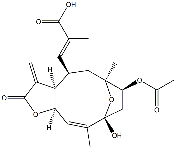 [(3aR,4R,6S,7S,9R,10Z,11aR)-2,3,3a,4,5,6,7,8,9,11a-Decahydro-9-hydroxy-6,10-dimethyl-7-acetoxy-3-methylene-2-oxo-6,9-epoxycyclodeca[b]furan-4-yl]2-methylpropenoate Struktur