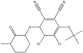 2-[2,3-Dicyano-5,6-dichloro-4-(trimethylsilyloxy)-2,4-cyclohexadienyloxy]-6-methylcyclohexanone Struktur