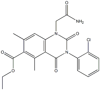 1,2,3,4-Tetrahydro-3-(2-chlorophenyl)-1-(2-amino-2-oxoethyl)-5,7-dimethyl-2,4-dioxoquinazoline-6-carboxylic acid ethyl ester Struktur