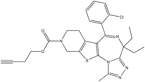 1-Methyl-4,4-diethyl-6-(2-chlorophenyl)-9-(3-butynyloxy)carbonyl-7,8,9,10-tetrahydro-4H-pyrido[4',3':4,5]thieno[3,2-f][1,2,4]triazolo[4,3-a][1,4]diazepine Struktur