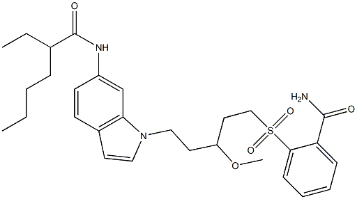 4-[6-(2-Ethylhexanoylamino)-1H-indol-1-ylmethyl]-3-methoxy-N-butylsulfonylbenzamide Struktur