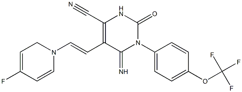 5-(1-Aza-2-(4-fluorophenyl)vinyl)-4-imino-2-oxo-3-(4-(trifluoromethoxy)phenyl)-1H-1,3-diazine-6-carbonitrile Struktur