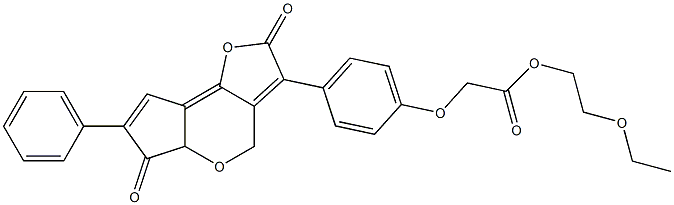 2-ethoxyethyl-2-(4-(2,6-dihydro-2,6-dioxo-7-phenyl-1,5-dioxaindacen-3-yl)phenoxy)acetate Struktur