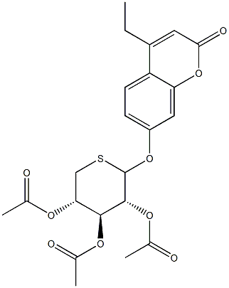 4-ethyl-2-oxo-2H-1-benzopyran-7-yl 2,3,4-tri-O-acetyl-5-thioxylopyranoside Struktur