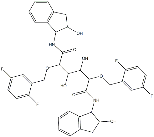 N1,N6-bis(2-hydroxy-1--indanyl)-2,5-bis(2,5-difluorobenzyloxy)-3,4-dihydroxyhexanediamide Struktur