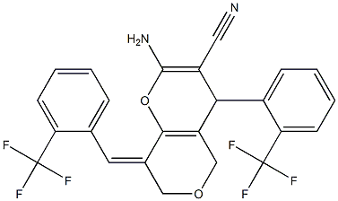 2-amino-4-[2-(trifluoromethyl)phenyl]-8-{(E)-[2-(trifluoromethyl)phenyl]methylidene}-7,8-dihydro-4H,5H-pyrano[4,3-b]pyran-3-carbonitrile Struktur