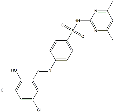 N1-(4,6-dimethylpyrimidin-2-yl)-4-[(3,5-dichloro-2-hydroxybenzylidene)amino]benzene-1-sulfonamide Struktur