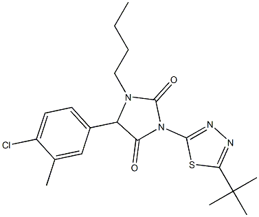 1-butyl-3-[5-(tert-butyl)-1,3,4-thiadiazol-2-yl]-5-(4-chloro-3-methylphenyl)imidazolidine-2,4-dione Struktur