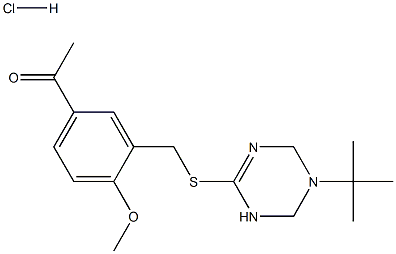 1-[3-({[5-(tert-butyl)-1,4,5,6-tetrahydro-1,3,5-triazin-2-yl]thio}methyl)-4-methoxyphenyl]ethan-1-one hydrochloride Struktur