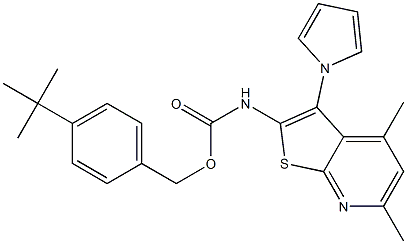 4-(tert-butyl)benzyl N-[4,6-dimethyl-3-(1H-pyrrol-1-yl)thieno[2,3-b]pyridin-2-yl]carbamate Struktur