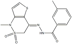 3-methyl-N'-[1-methyl-2,2-dioxo-2,3-dihydro-2lambda~6~-thieno[3,2-c][1,2]thiazin-4(1H)-yliden]benzenecarbohydrazide Struktur