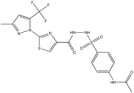 N-(4-{[2-({2-[3-methyl-5-(trifluoromethyl)-1H-pyrazol-1-yl]-1,3-thiazol-4-yl}carbonyl)hydrazino]sulfonyl}phenyl)acetamide Struktur