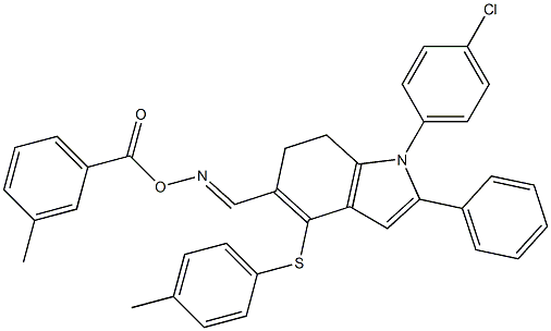 1-(4-chlorophenyl)-5-({[(3-methylbenzoyl)oxy]imino}methyl)-4-[(4-methylphenyl)sulfanyl]-2-phenyl-6,7-dihydro-1H-indole Struktur