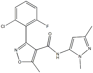 N4-(1,3-dimethyl-1H-pyrazol-5-yl)-3-(2-chloro-6-fluorophenyl)-5-methylisoxazole-4-carboxamide Struktur