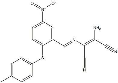 (Z)-2-amino-3-[((E)-{2-[(4-methylphenyl)sulfanyl]-5-nitrophenyl}methylidene)amino]-2-butenedinitrile Struktur