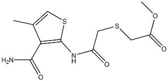 methyl 2-[(2-{[3-(aminocarbonyl)-4-methyl-2-thienyl]amino}-2-oxoethyl)thio]acetate Struktur