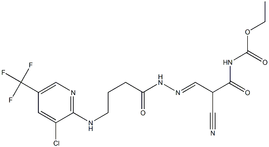 ethyl N-{3-[2-(4-{[3-chloro-5-(trifluoromethyl)-2-pyridinyl]amino}butanoyl)hydrazono]-2-cyanopropanoyl}carbamate Struktur