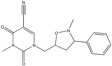 3-methyl-1-[(2-methyl-3-phenyltetrahydro-5-isoxazolyl)methyl]-2,4-dioxo-1,2,3,4-tetrahydro-5-pyrimidinecarbonitrile Struktur