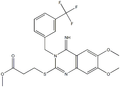 methyl 3-({4-imino-6,7-dimethoxy-3-[3-(trifluoromethyl)benzyl]-3,4-dihydro-2-quinazolinyl}sulfanyl)propanoate Struktur