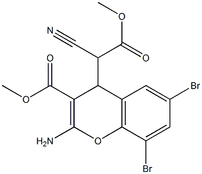 methyl 2-amino-6,8-dibromo-4-(1-cyano-2-methoxy-2-oxoethyl)-4H-chromene-3-carboxylate Struktur