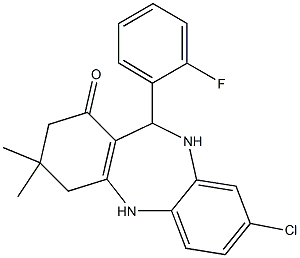 8-chloro-11-(2-fluorophenyl)-3,3-dimethyl-2,3,4,5,10,11-hexahydro-1H-dibenzo[b,e][1,4]diazepin-1-one Struktur