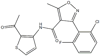 N4-(2-acetyl-3-thienyl)-3-(2-chloro-6-fluorophenyl)-5-methylisoxazole-4-carboxamide Struktur